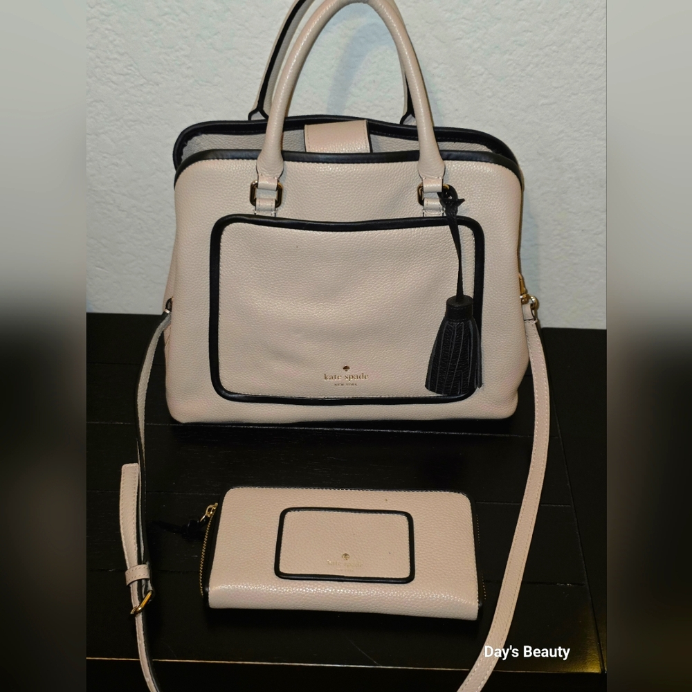 Kate Spade Cream and Black Satchel Bag 11.5”L x 9.5”H x 5.25”D. Wallet Included
